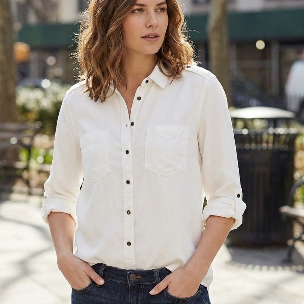 EXPRESS White Boyfriend Long Sleeve Button Down Shirt Size L